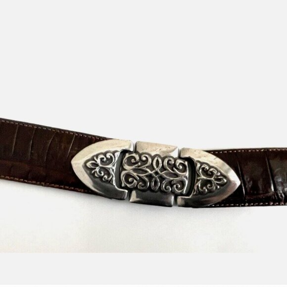 BRIGHTON Brown Pressed croc Leather belt with Silver hardware Size M - Picture 12 of 16